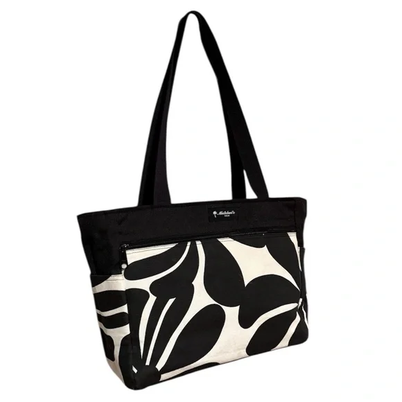 Mailelani’s Kauai Black & White Floral Zip Top Canvas Tote - Picture 3 of 8